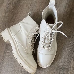 Cream White Combat Ankle Boot